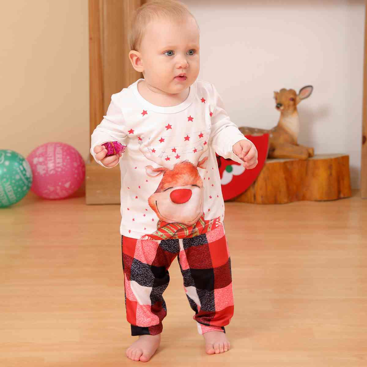 BABY Reindeer Top and Plaid Pants Set - T -