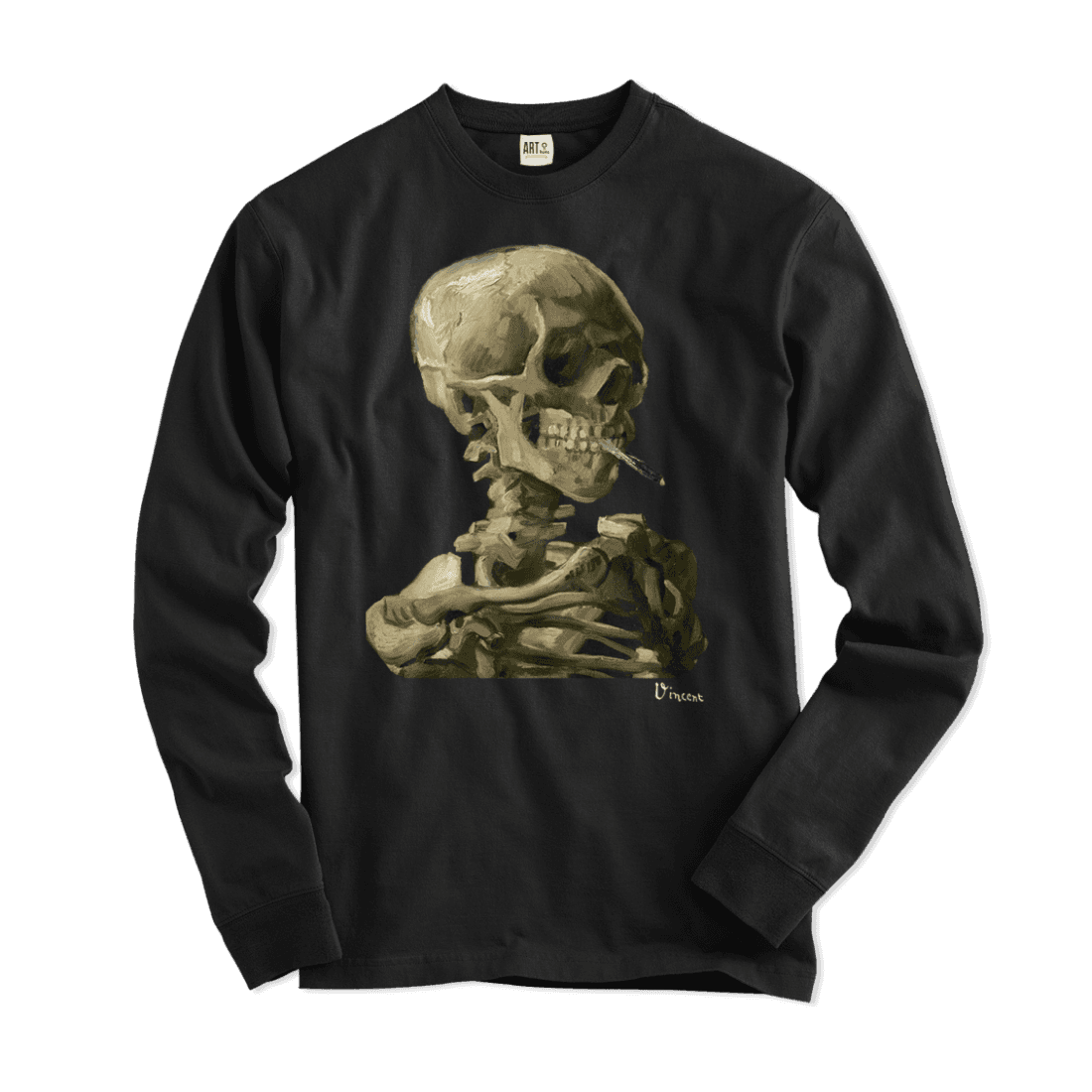 Van Gogh Skull of a Skeleton With Burning Cigarette - Long Sleeve Shirt - 5 COLORS -