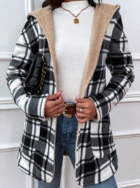 Thumbnail for Plaid Hooded Longline JACKET / Coat - T - 1 COLOR -