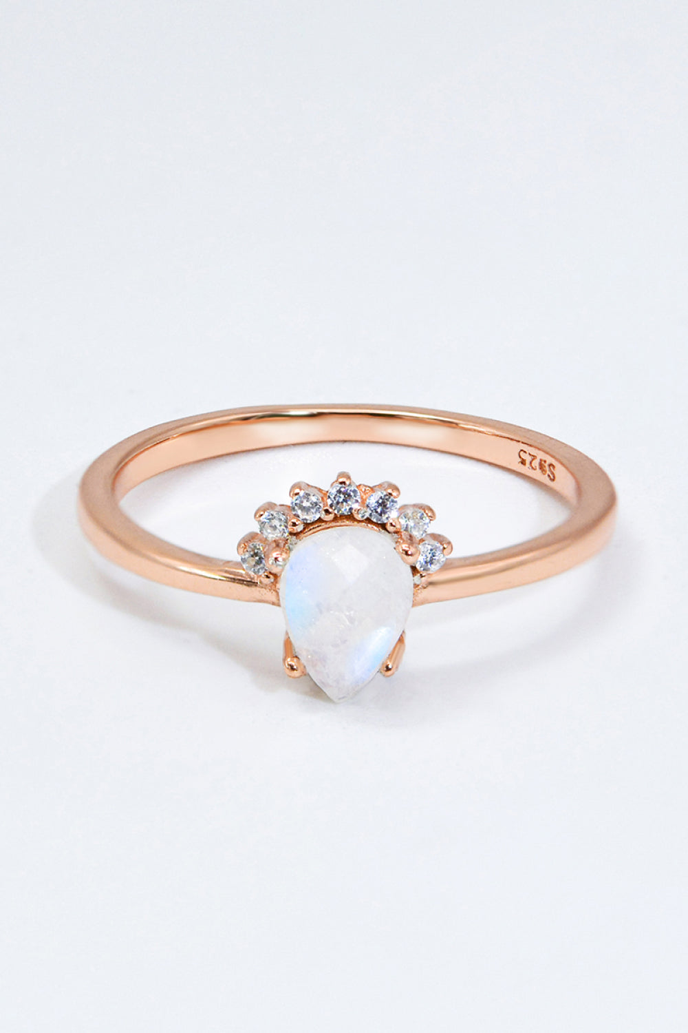 18K Rose Gold-Plated Pear Shape Natural Moonstone Ring - T - SIZES 6 THRU 9 - 1 FINISH -