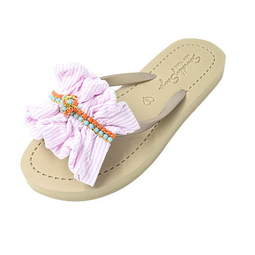 SAND BY SAYA N.Y. - Pink Hudson Stripe Ruffle - Flat Flip Flops Sandal - 4 COLORS -