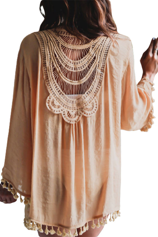 Women's Apricot Crochet Tassel Beach Cover up - K - 1 COLOR -