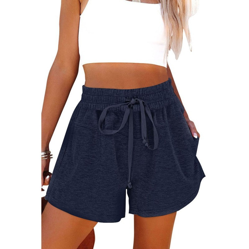 Lace-Up Casual Pocket Solid Color Shorts Ladies Sweat Shorts - K - 7 COLORS -