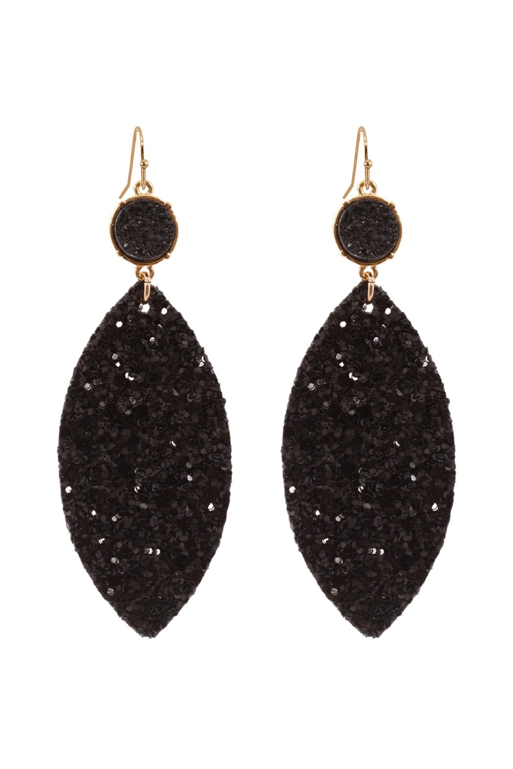 Riah Fashion - Fabric Sequin Druzy Fish Hook Marquise Earrings - 3 COLORS -