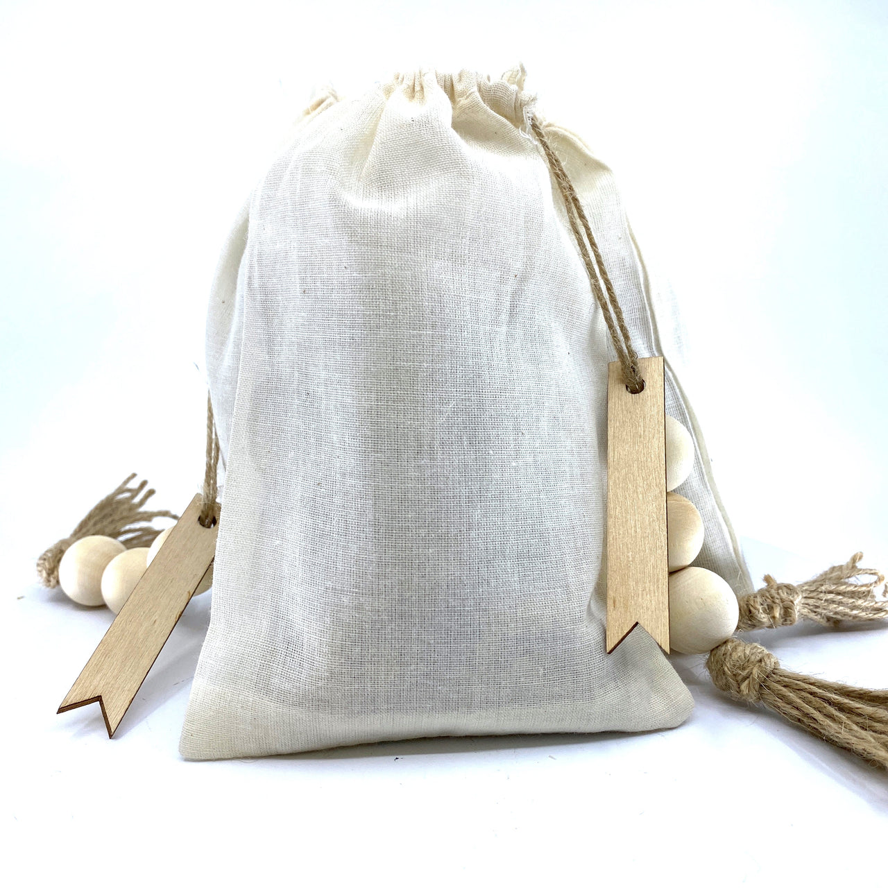 Sunsum - 100% Naturally Dried Jasmine Flowers, Jute & Wooden Beaded Drawstring Sack, 1/2 Oz -