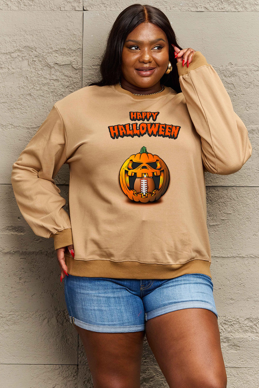 Simply Love Full Size HAPPY HALLOWEEN Graphic Sweatshirt - S THRU 3X - T - 6 COLORS -