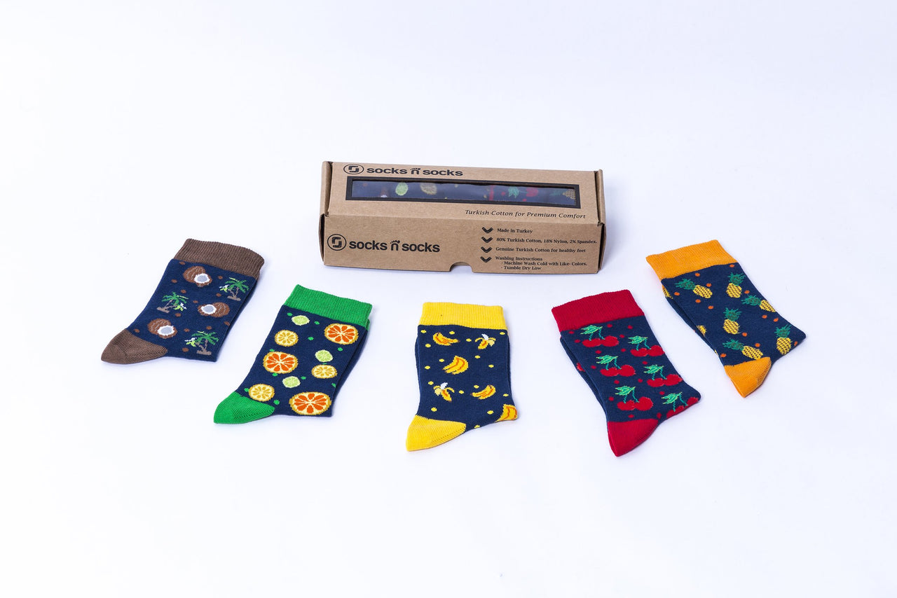 Kids Cheerful Fruits Socks - 5 PACK -