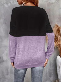 Thumbnail for Contrast Crisscross V-Neck Long Sleeve Top - T - 3 COLORS -