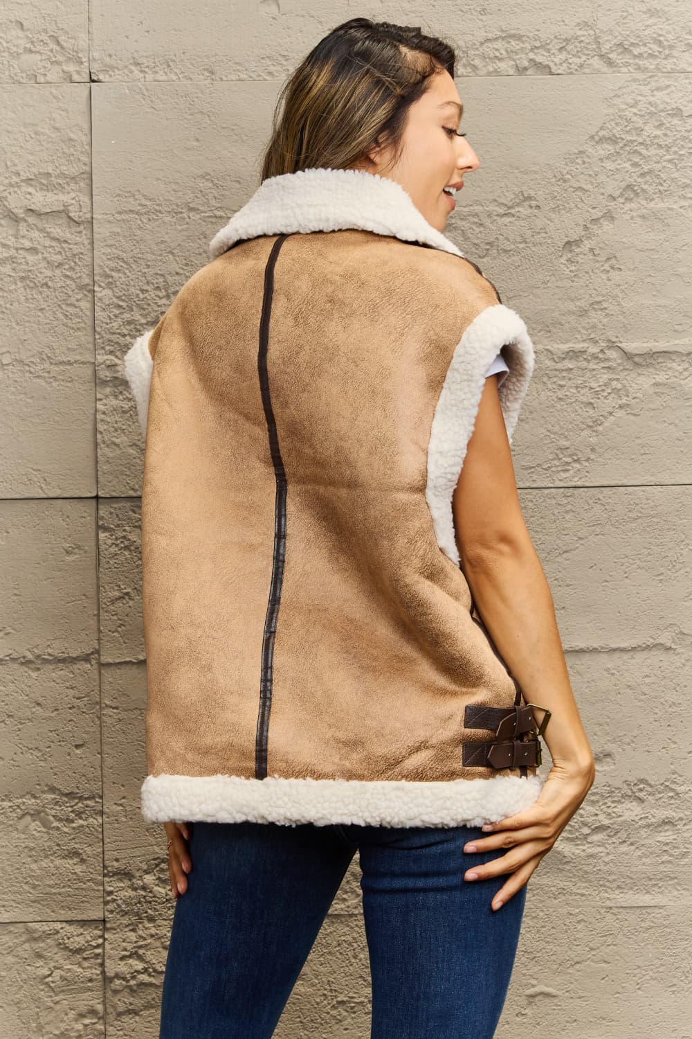 Collared Zip-Up Suede Sherpa Vest - T - 3 COLORS -