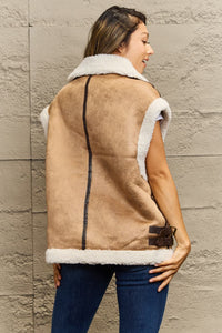 Thumbnail for Collared Zip-Up Suede Sherpa Vest - T - 3 COLORS -