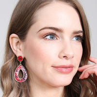 Thumbnail for Linked Pear-Shape Snake Skin Printed Dangle Post Earrings - 7 COLORS -