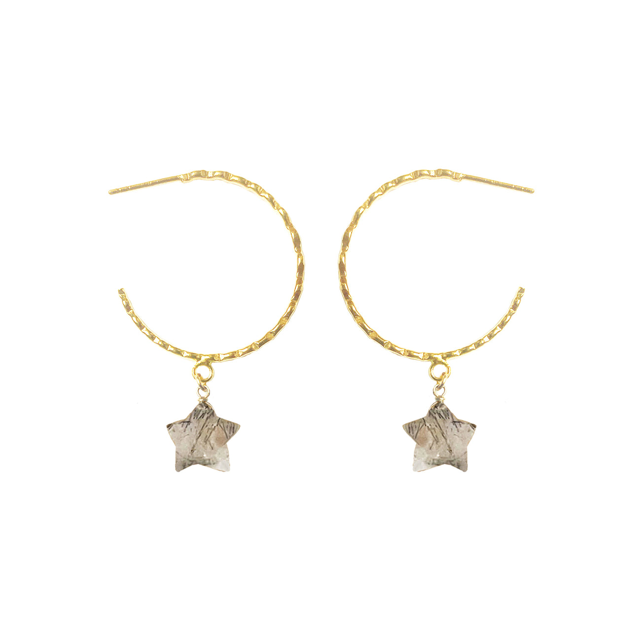 Gena Myint - Rhudilated Quartz Star Hammered Hoop Earrings -