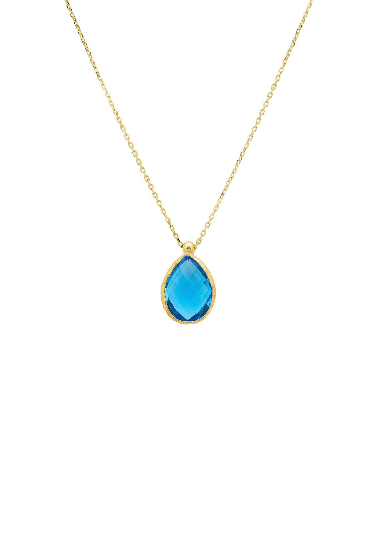 LATELITA - Petite Drop Necklace Gold Blue Topaz Hydro -