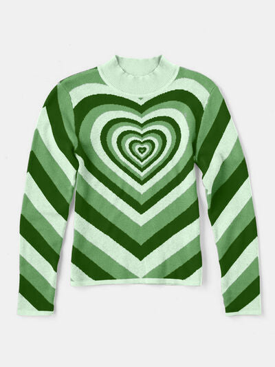 Heart Mock Neck Long Sleeve Sweater - T - 4 COLORS -