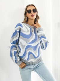 Thumbnail for Round Neck Dropped Shoulder Sweater - T - 3 COLORS -