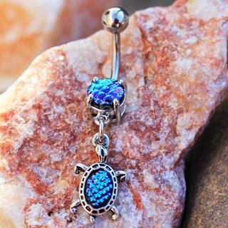 316L Stainless Steel Ocean Blue Scales Turtle Dangle Navel Ring -