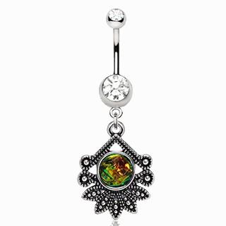 316L Stainless Steel Tropical Flower Dangle Navel Ring -