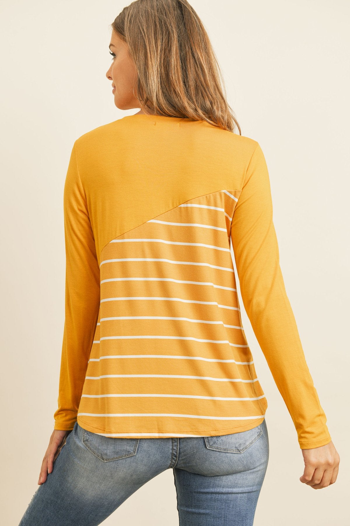 Riah Fashion - Solid Stripe Contrast Color Block Top - 4 COLORS -