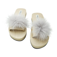 Thumbnail for SAND BY SAYA N.Y. - Mink Pom Pom Real Fur Slide - Espadrille Slide Flat Sandals for Women - 1 COLOR -