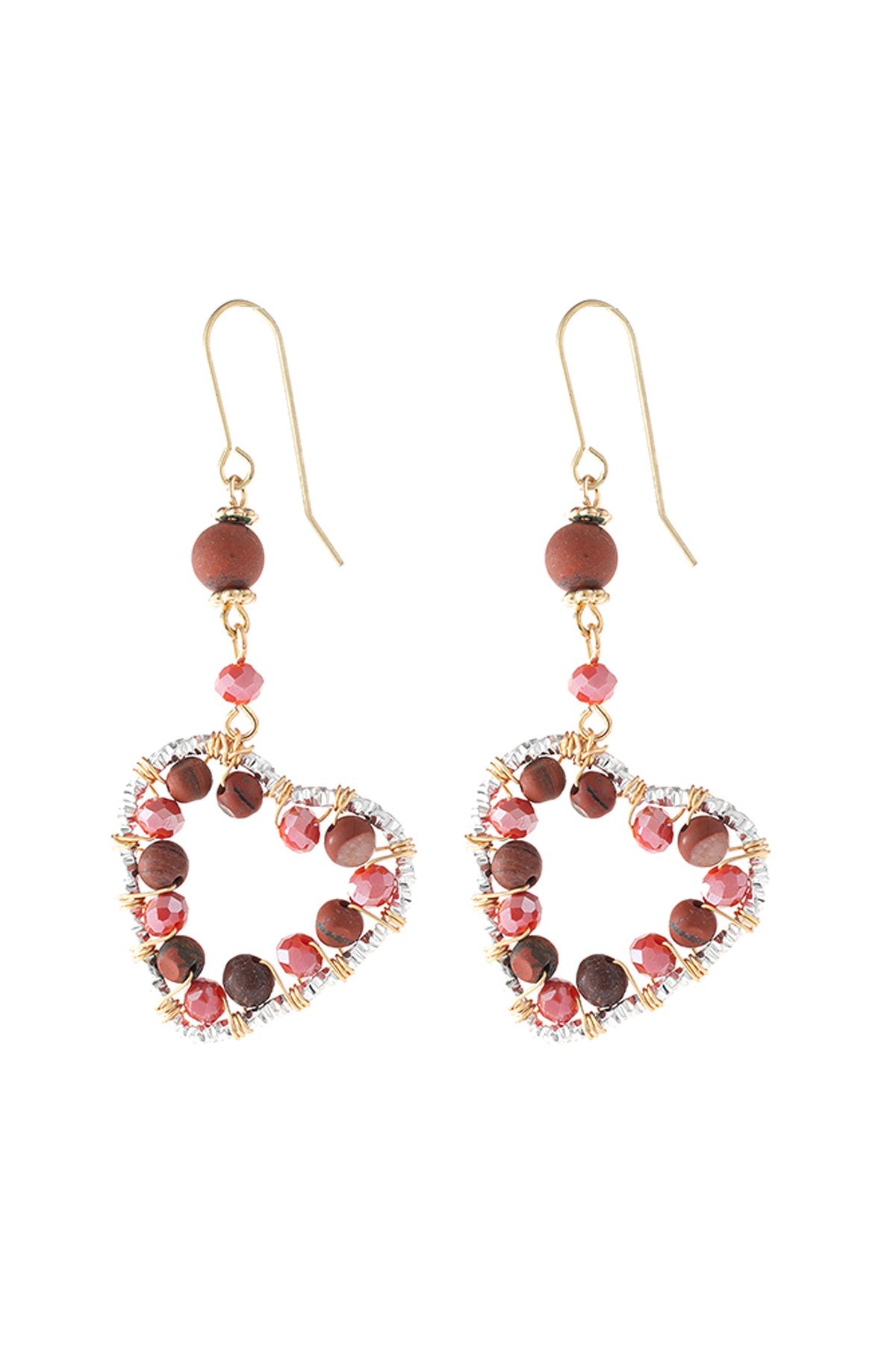 Heart Beaded Drop Earrings - 5 COLORS -