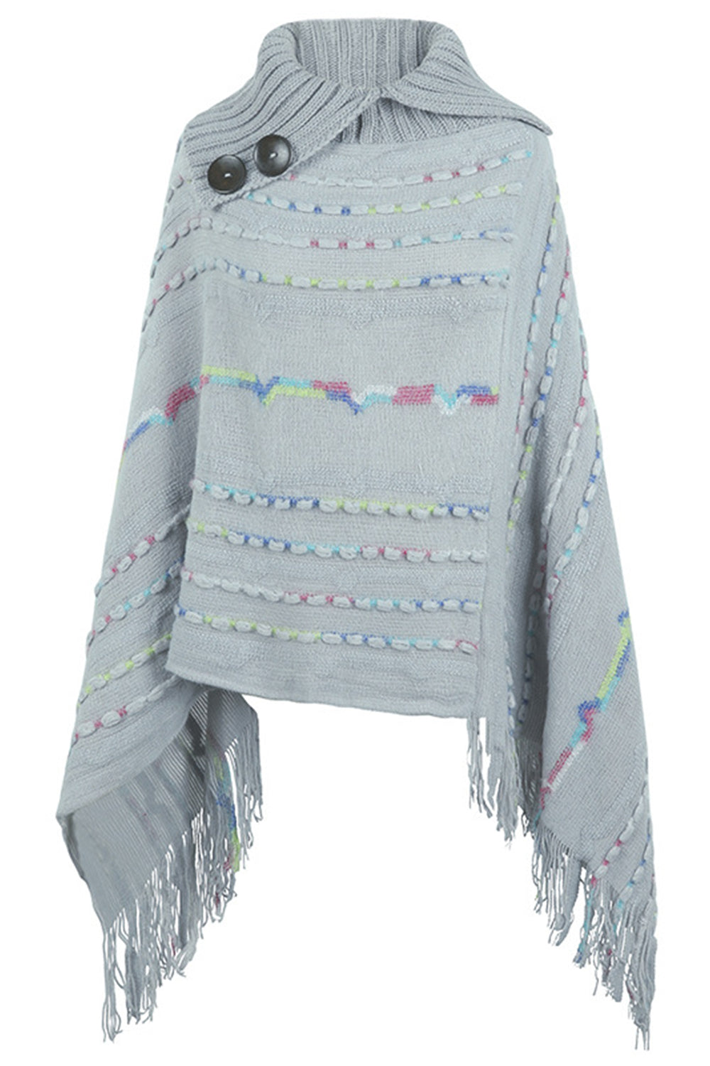 Cloak Sleeve Fringe Detail Poncho - T - 6 COLORS -