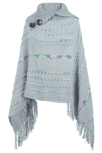 Thumbnail for Cloak Sleeve Fringe Detail Poncho - T - 6 COLORS -