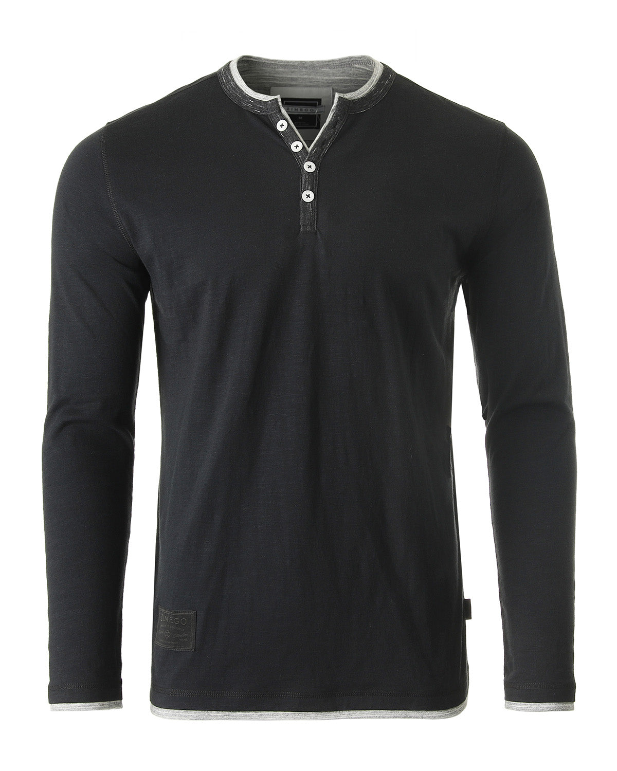 Men’s Long Sleeve Double Layered Y-Neck Fashion Henley - 1 COLOR