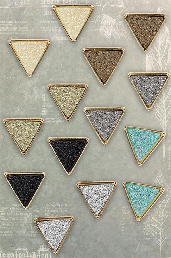 Riah Fashion - Druzy Triangle Post Earrings - 7 COLORS -