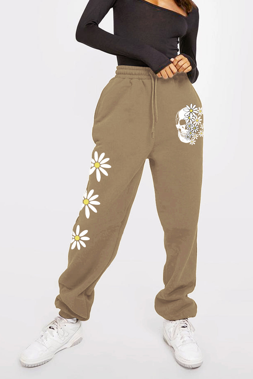 Simply Love Simply Love Full Size Drawstring Flower & Skull Graphic Long Sweatpants - T - 1 COLOR -