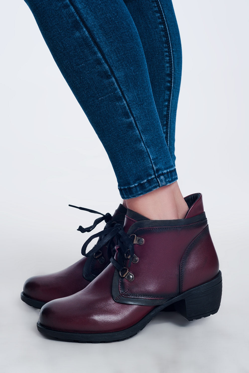 Q2 - Lace Up Boot in Maroon - 1 COLOR -