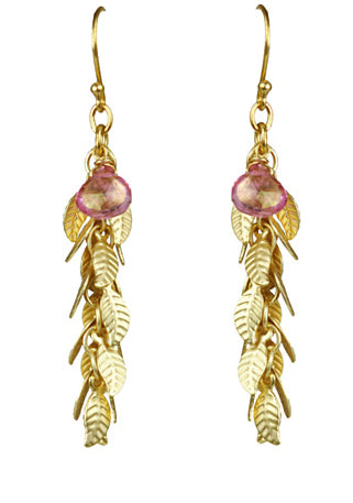 Gena Myint - Pink Sapphire With Leaf Cascade Earrings -