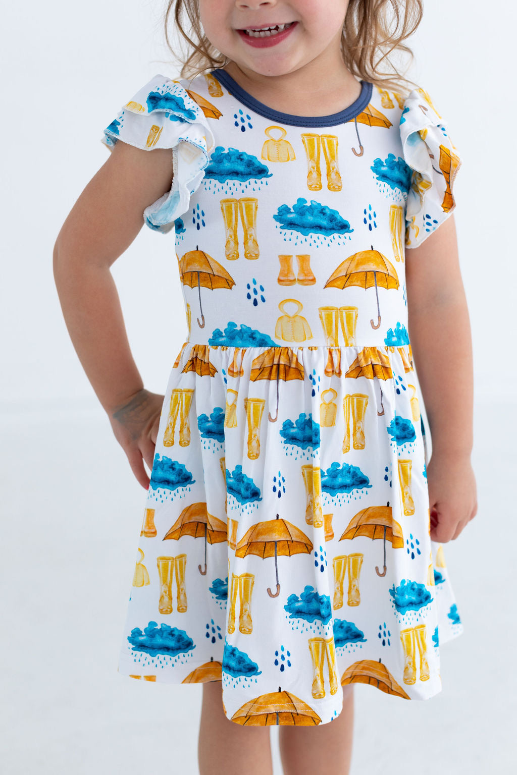 Eclipse Kids - Flutter Sleeve Twirl Dress - Rainy Days - SIZES 2T THRU 11/12 -