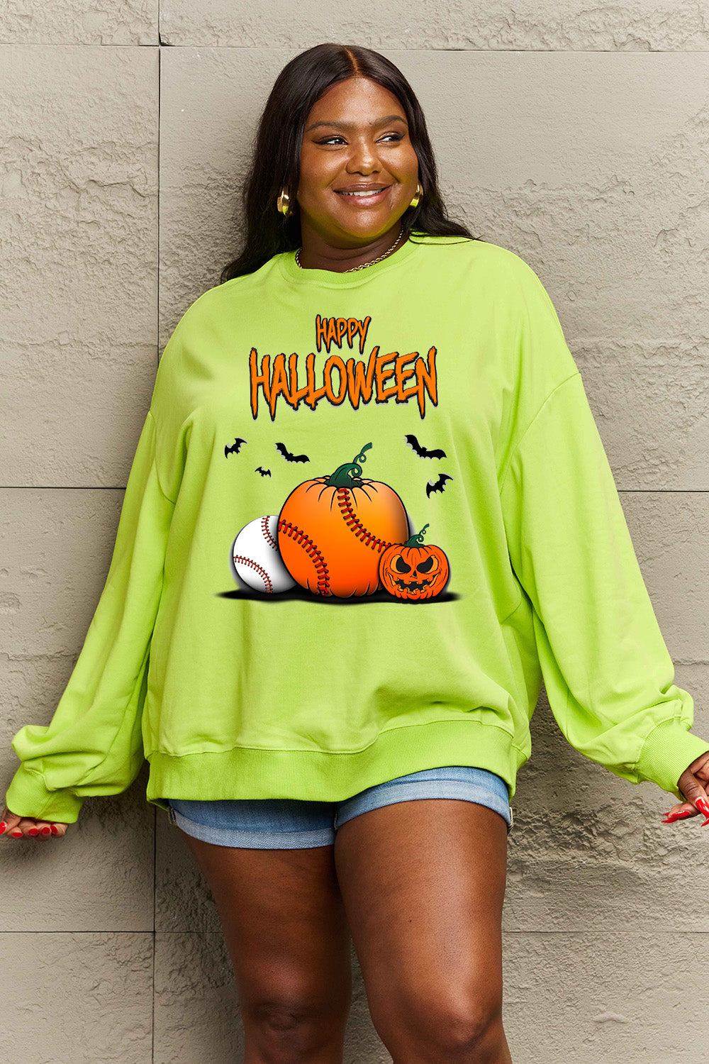 Simply Love Full Size HAPPY HALLOWEEN Graphic Sweatshirt - SIZES S THRU 3XL - T - 6 COLORS -