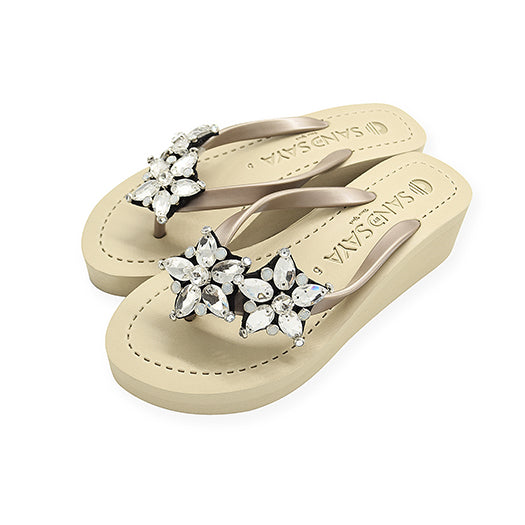 SAND BY SAYA N.Y. - 2 Stars - Rhinestone Mid Wedge Flip Flops - 2 COLORS -