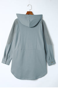 Thumbnail for Long Sleeve Buttoned Hoodie with Pockets - T - 2 COLORS -