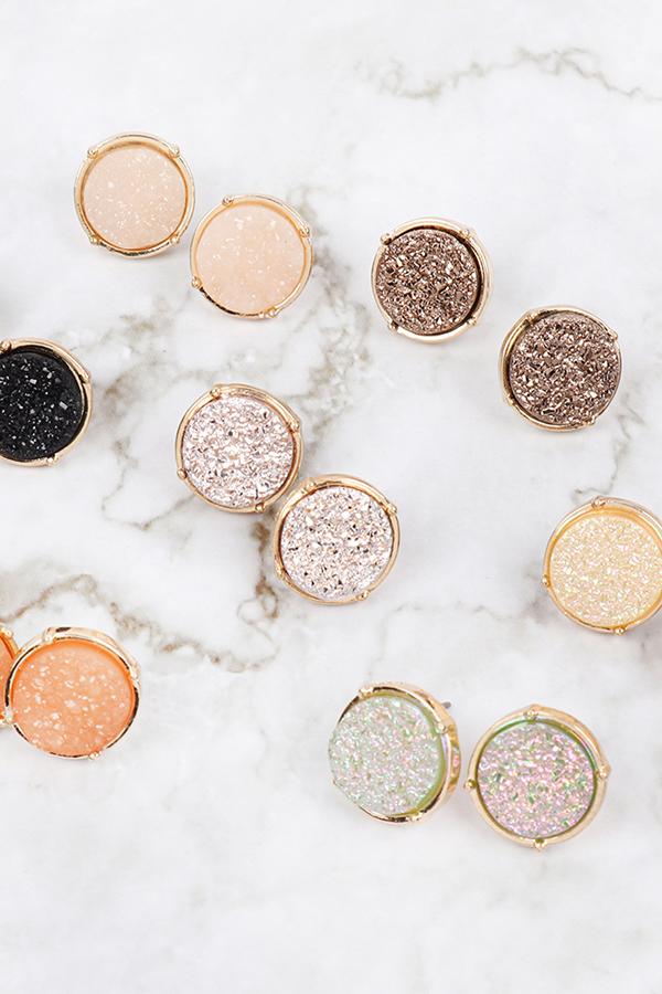 Druzy Round Post Earrings - 18 COLORS -