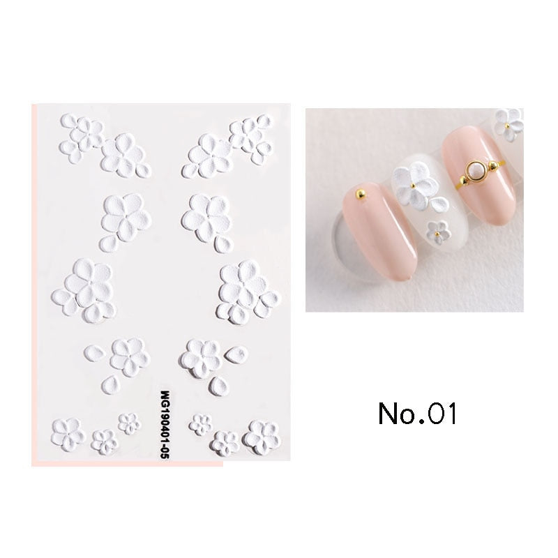 3D Acrylic Engraved / Relief - Flower Nail Stickers Embossed Flowers & Leaves - [27 DAY DELIVERY] -  Water Decals  - 19 STYLES! -