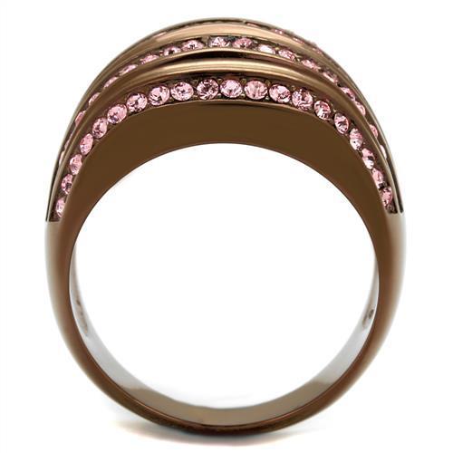 IP Coffee Light Stainless Steel Ring With Top Grade Crystal in Light Rose -