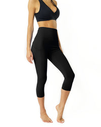 Thumbnail for Savoy - High Waisted Yoga Capri Leggings with pockets - Black - 1 COLOR -