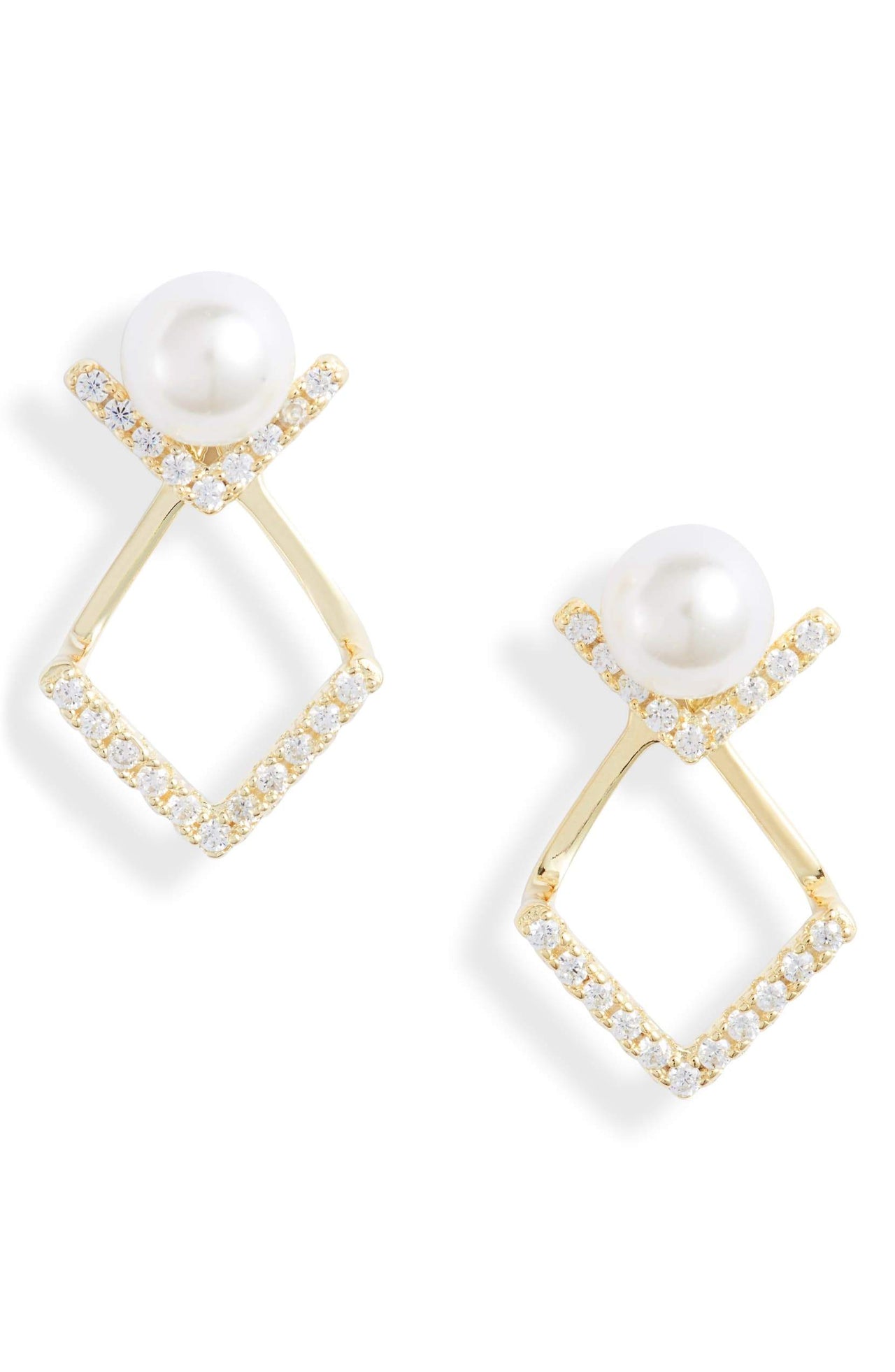 Knotty - Pearl v Jacket Stud Earrings - 3 FINISHES -