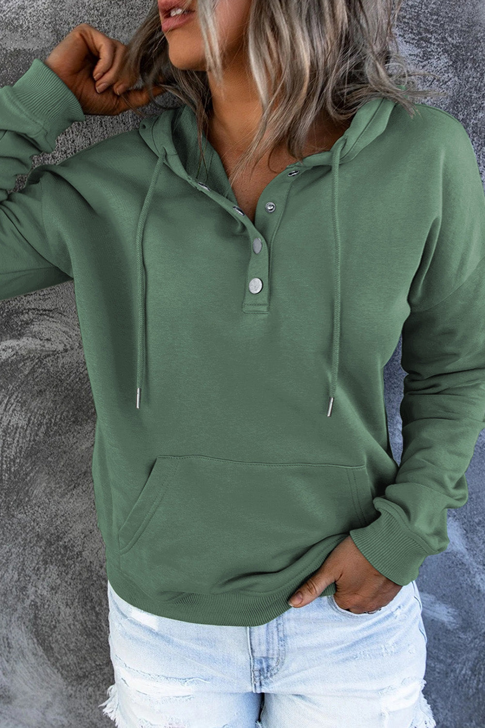 Dropped Shoulder Long Sleeve Hoodie with Pocket - T - 9 COLORS -