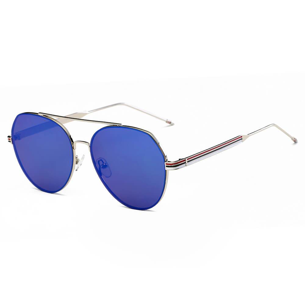 Erie | S2006 - Modern Teardrop Aviator Flat Mirrored Flat Lens Sunglasses - 4 COLORS -