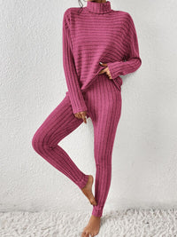 Thumbnail for Ribbed Turtleneck Top and Pants Set - 2 PCS. - T - 5 COLORS -