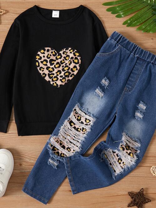 Leopard Heart Graphic Top and Pants Set - 2 PCS. - T - 2 COLORS -