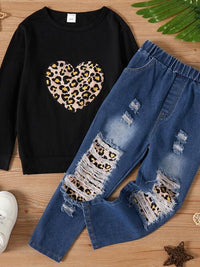 Thumbnail for Leopard Heart Graphic Top and Pants Set - 2 PCS. - T - 2 COLORS -