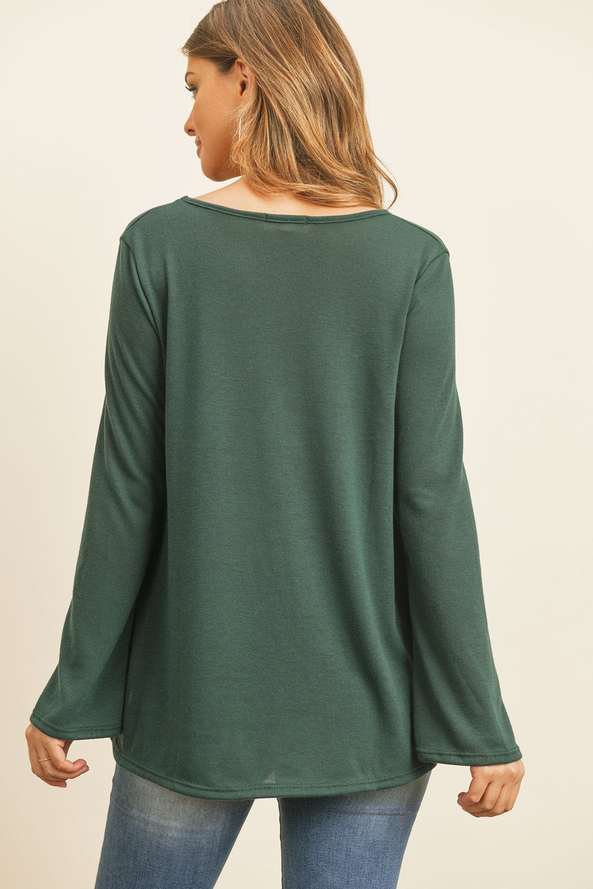 Criss Cross Neck Long Sleeve Hacci Top - 5 COLORS -