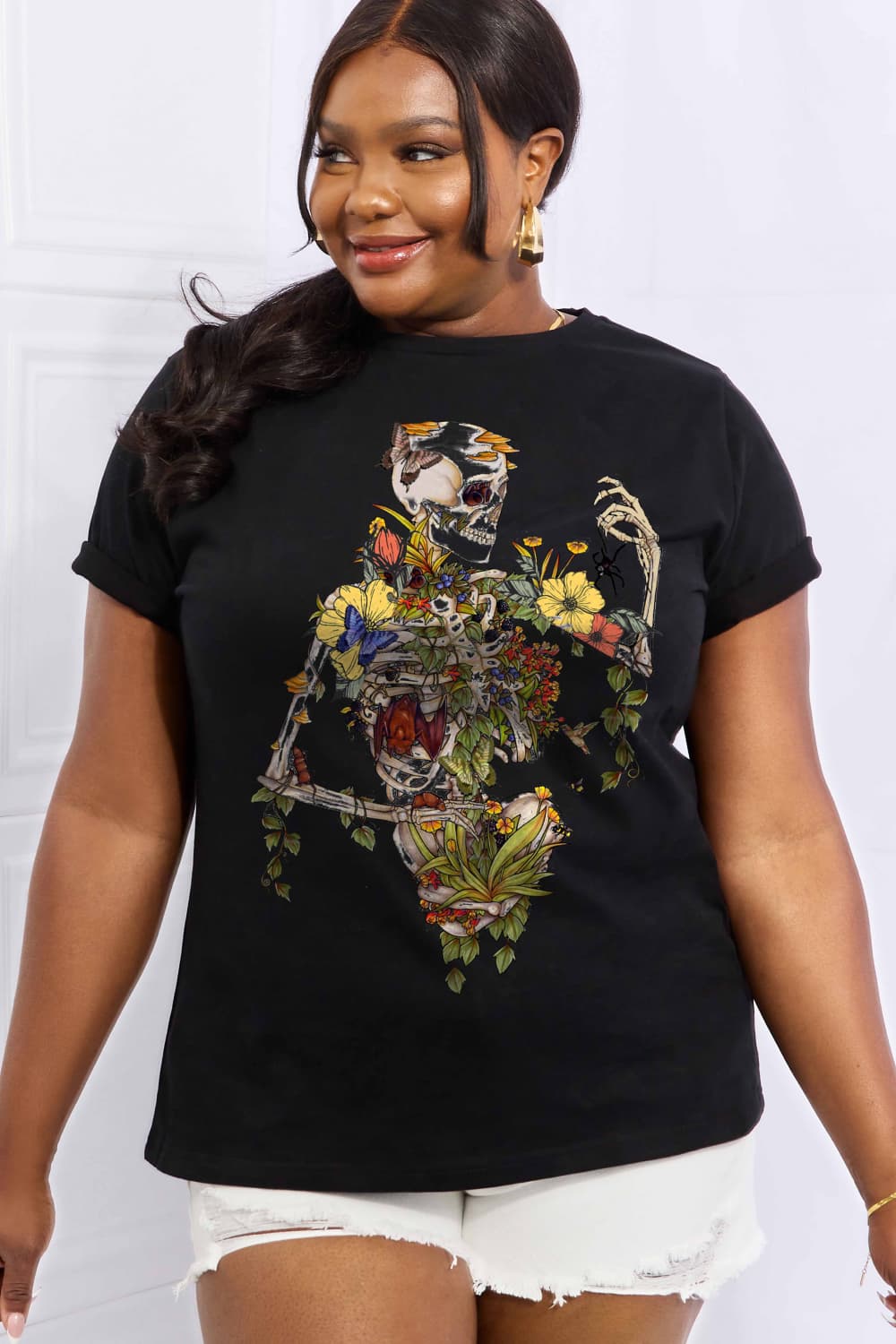 Simply Love Full Size Skeleton Graphic Cotton Tee - SIZES S THRU 3XL - T - 2 COLORS -