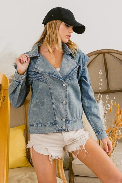 BiBi Button Up Long Sleeve Denim Jacket - T - 1 COLOR -