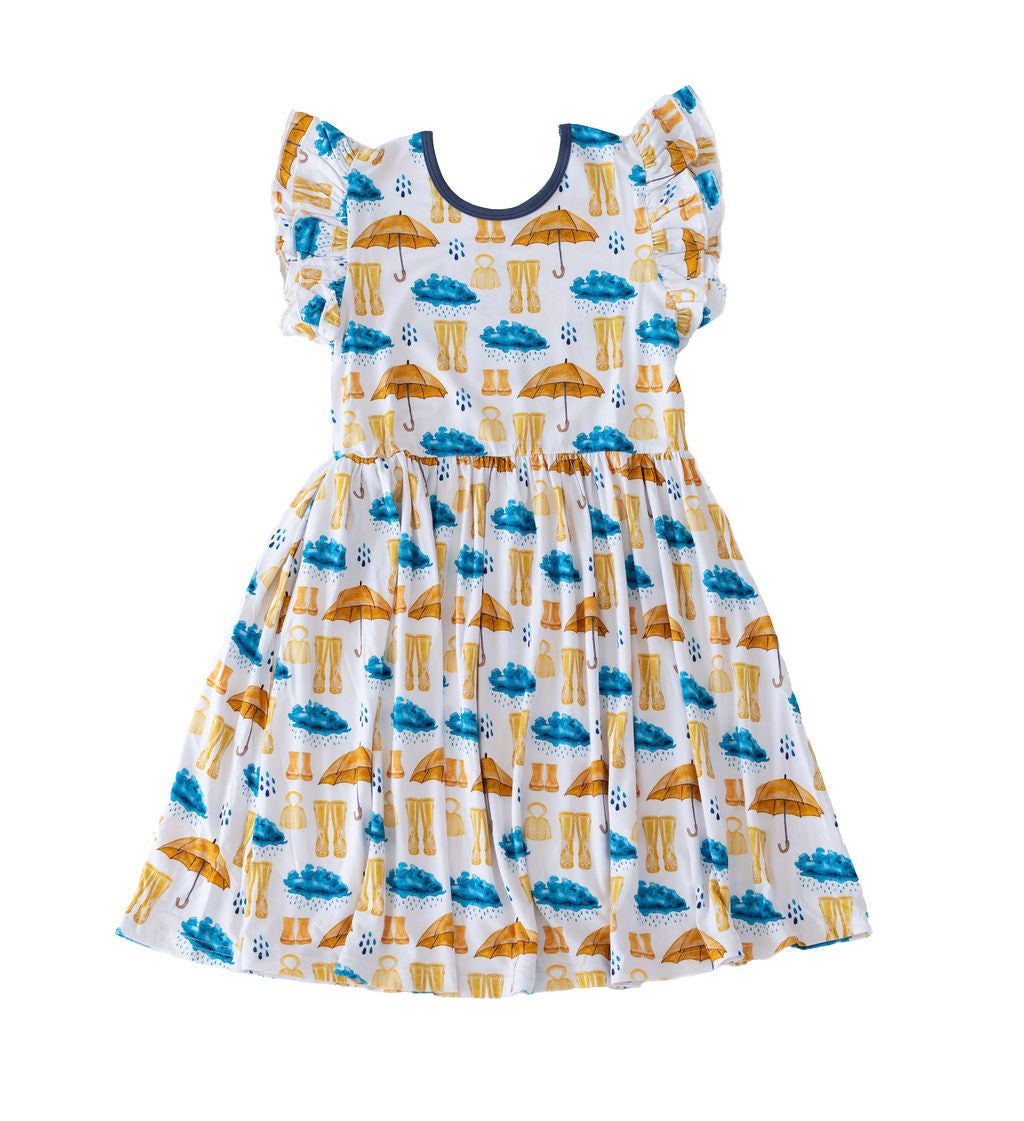 Eclipse Kids - Flutter Sleeve Twirl Dress - Rainy Days - SIZES 2T THRU 11/12 -