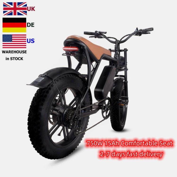 OOK TEK - EU / US Warehouse - Retro Motorcycle Design 750W Max 50Kmh E Bike Adult Bike - Electric Bike - [6-9 DAY DELIVERY] - 2 SEAT COLORS -